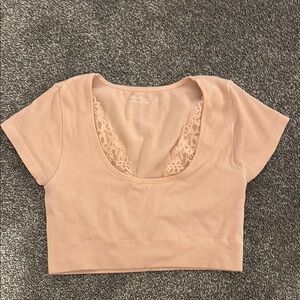 Aerie Blush Lace Detail Ribbed Top